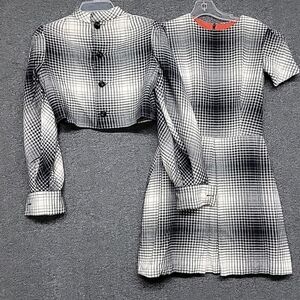 Women's 2 Piece Short Sleeve Dress & Long Sleeve Jacket Black & White Plaid